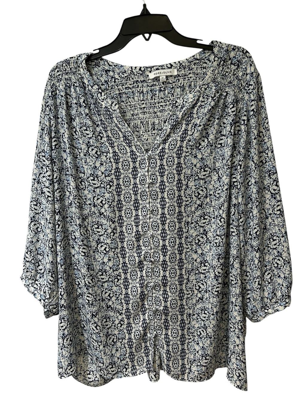 Rose & Olive Navy and White Floral Tunic Blouse size 2X